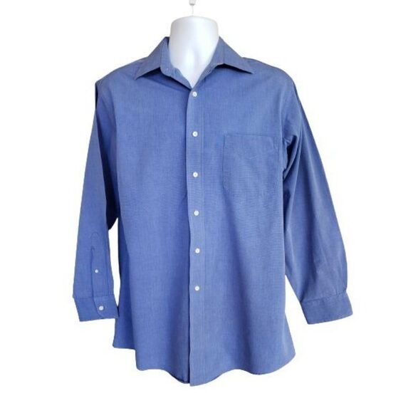 Men's Dress Shirt Spread Collar Long Sleeve Wrinkle Free Stretch Shirt Blue L - Picture 1 of 5